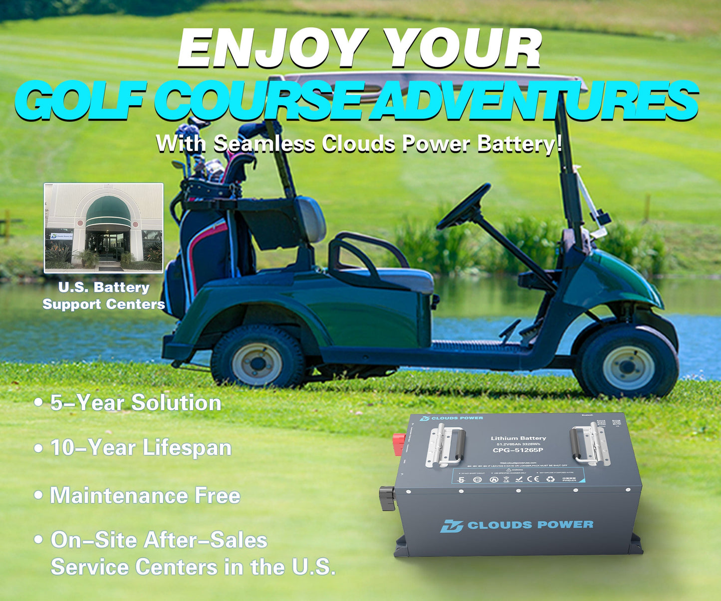 Clouds Power 48V (51.2V) 65Ah LiFePO4 Lithium Golf Cart Battery