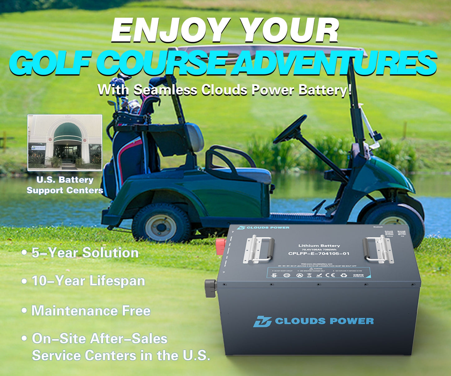 Clouds Power 72V (70.4V) 105Ah LiFePO4 Lithium Golf Cart Battery