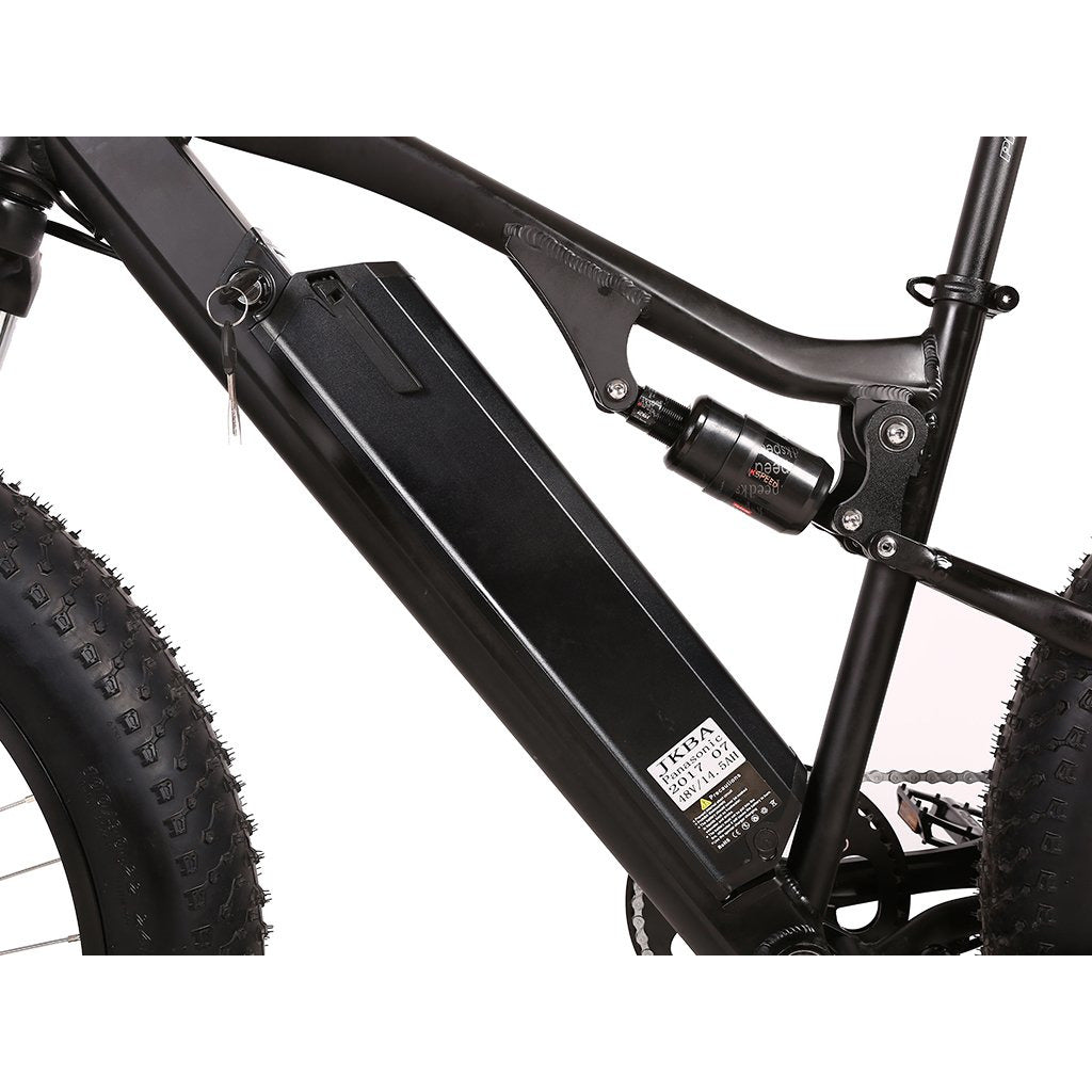 Rocky Road 48v electric mountain bike black battery view