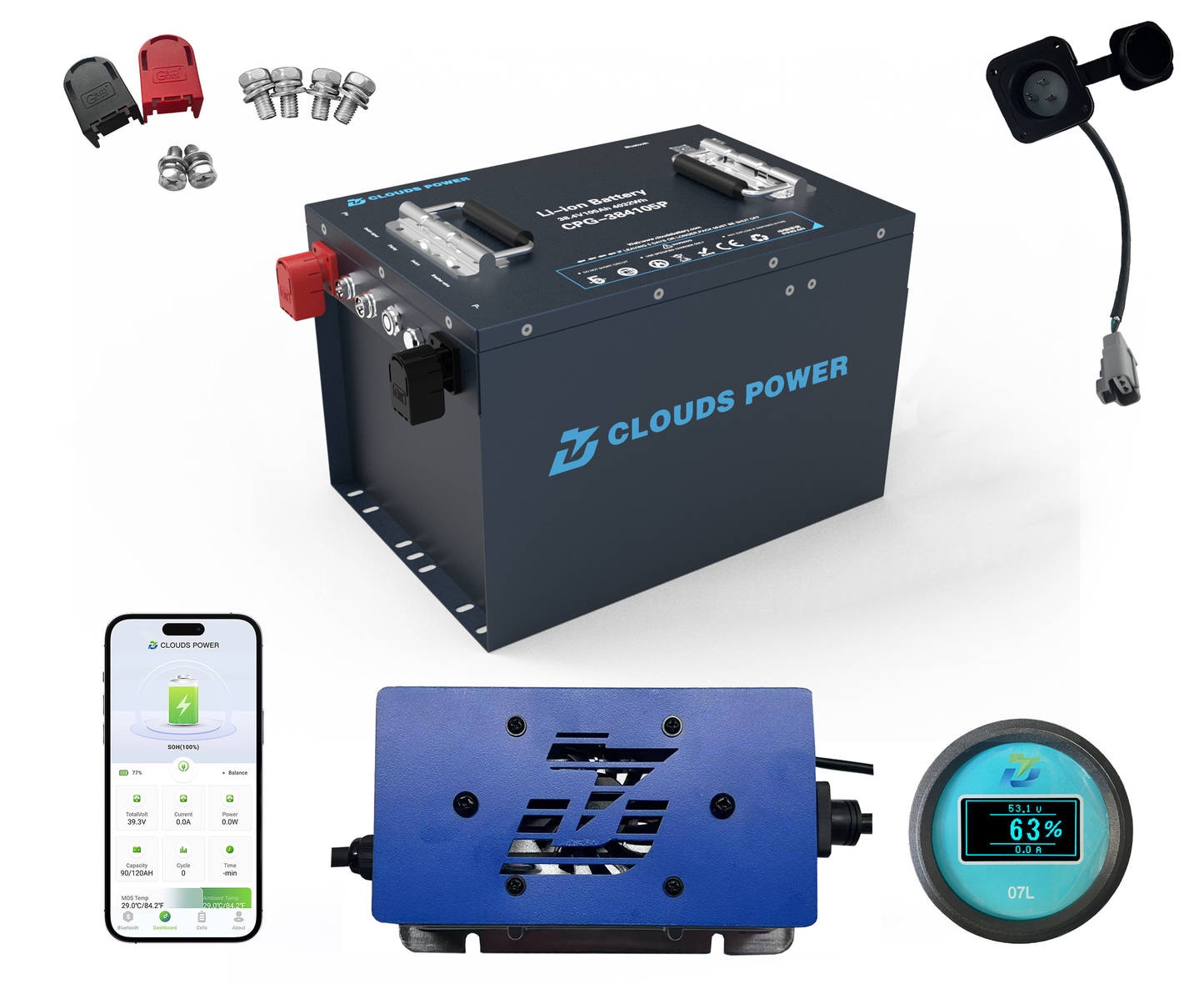 Clouds Power 36V (38.4V) 105Ah LiFePO4 Lithium Golf Cart Battery