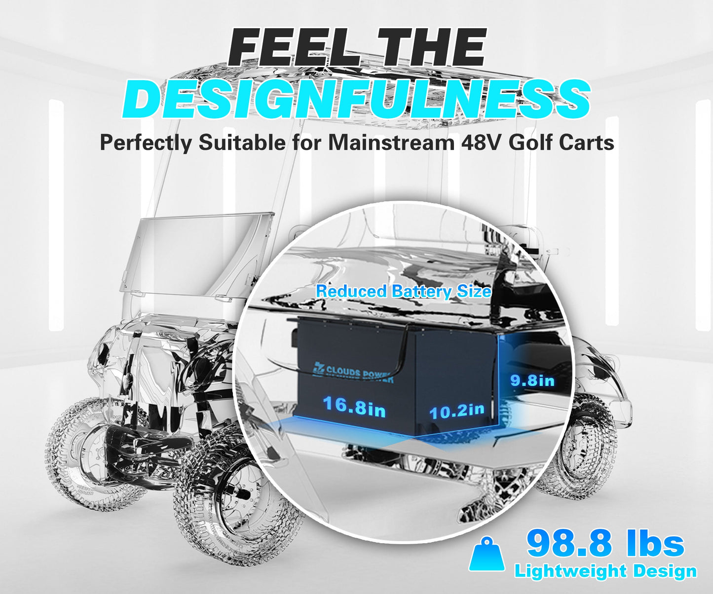 Clouds Power 48V (51.2V) 105Ah LiFePO4 Lithium Golf Cart Battery