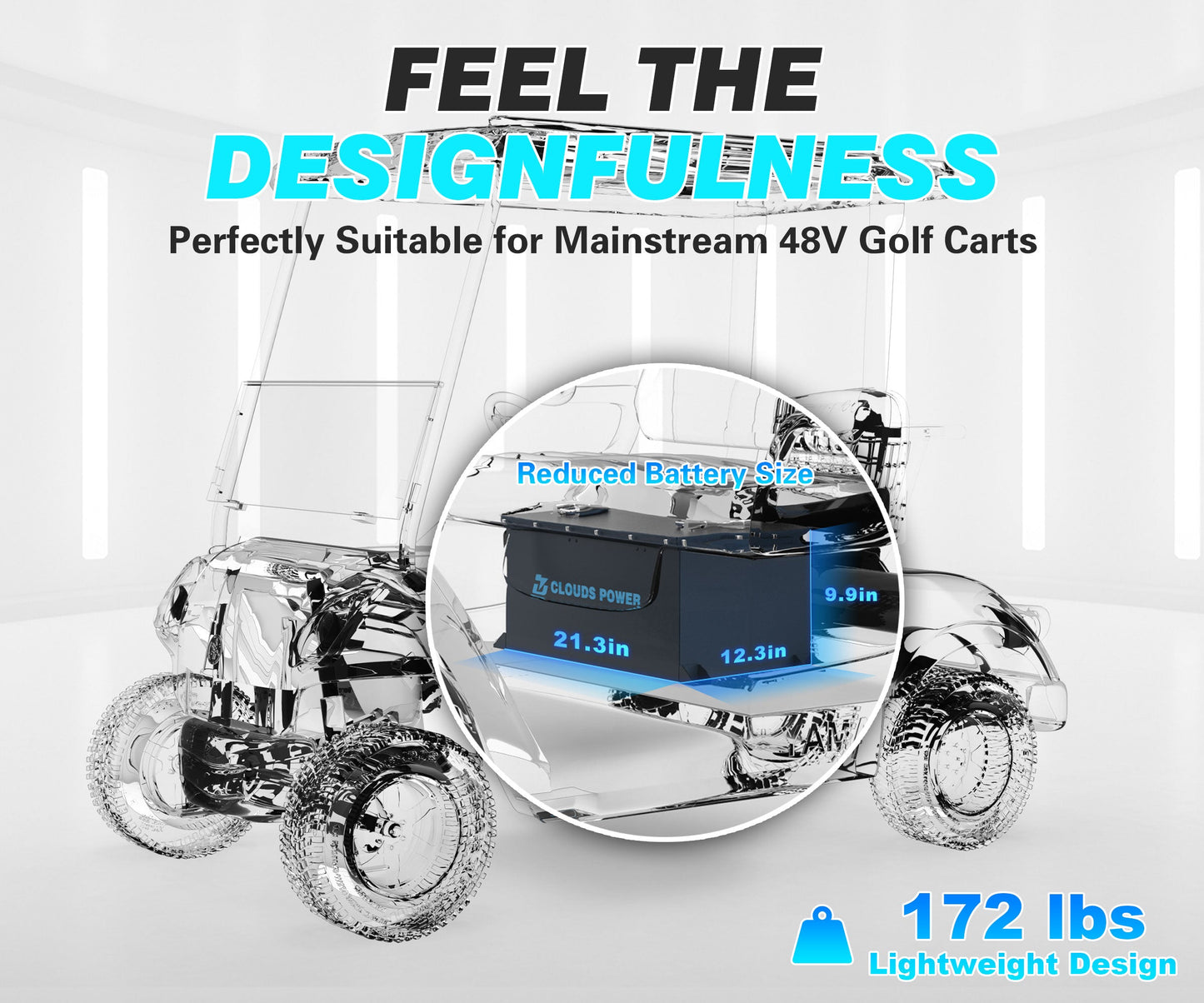 Clouds Power 48V (51.2V) 150Ah LiFePO4 Lithium Golf Cart Battery