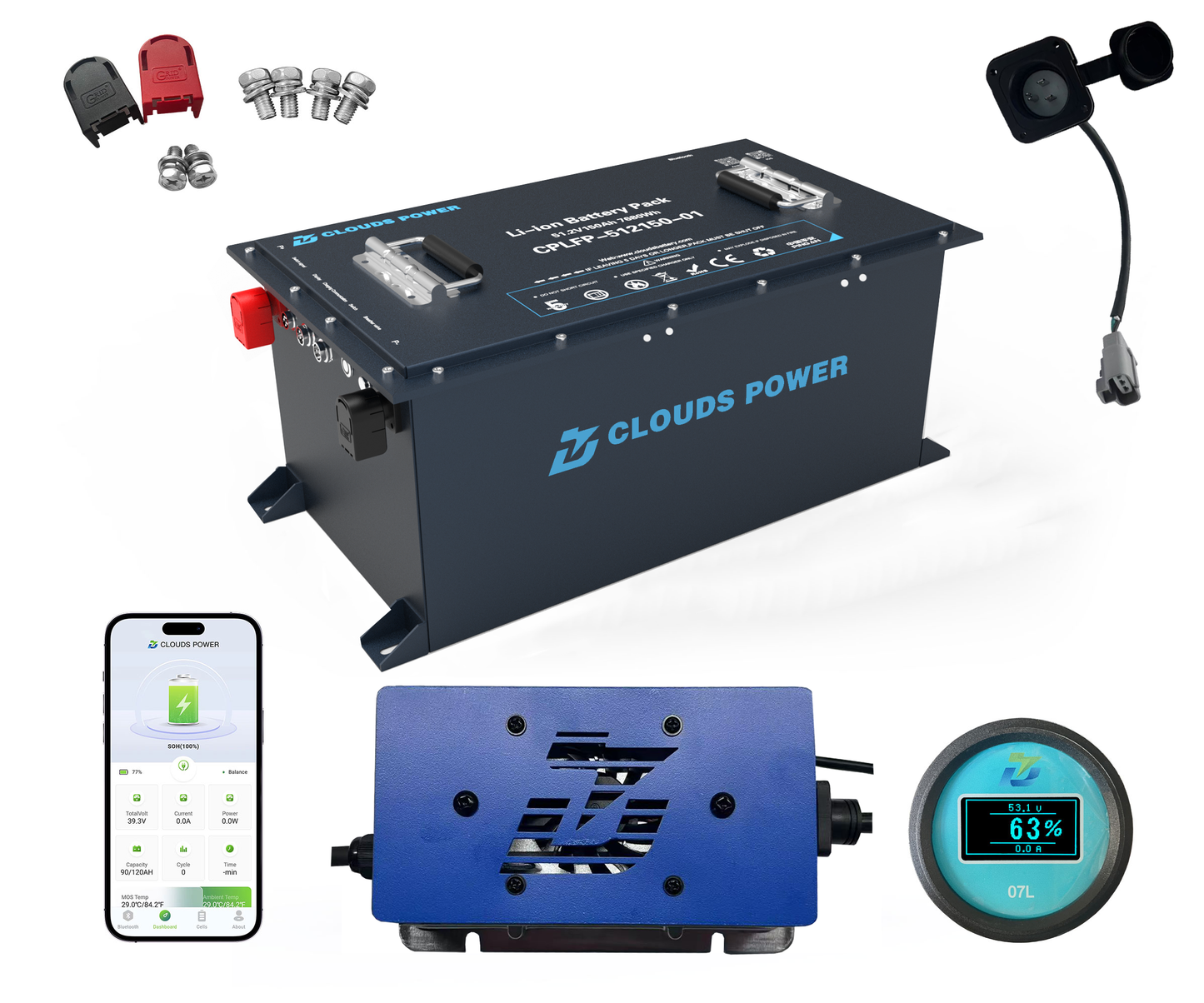 Clouds Power 48V (51.2V) 150Ah LiFePO4 Lithium Golf Cart Battery