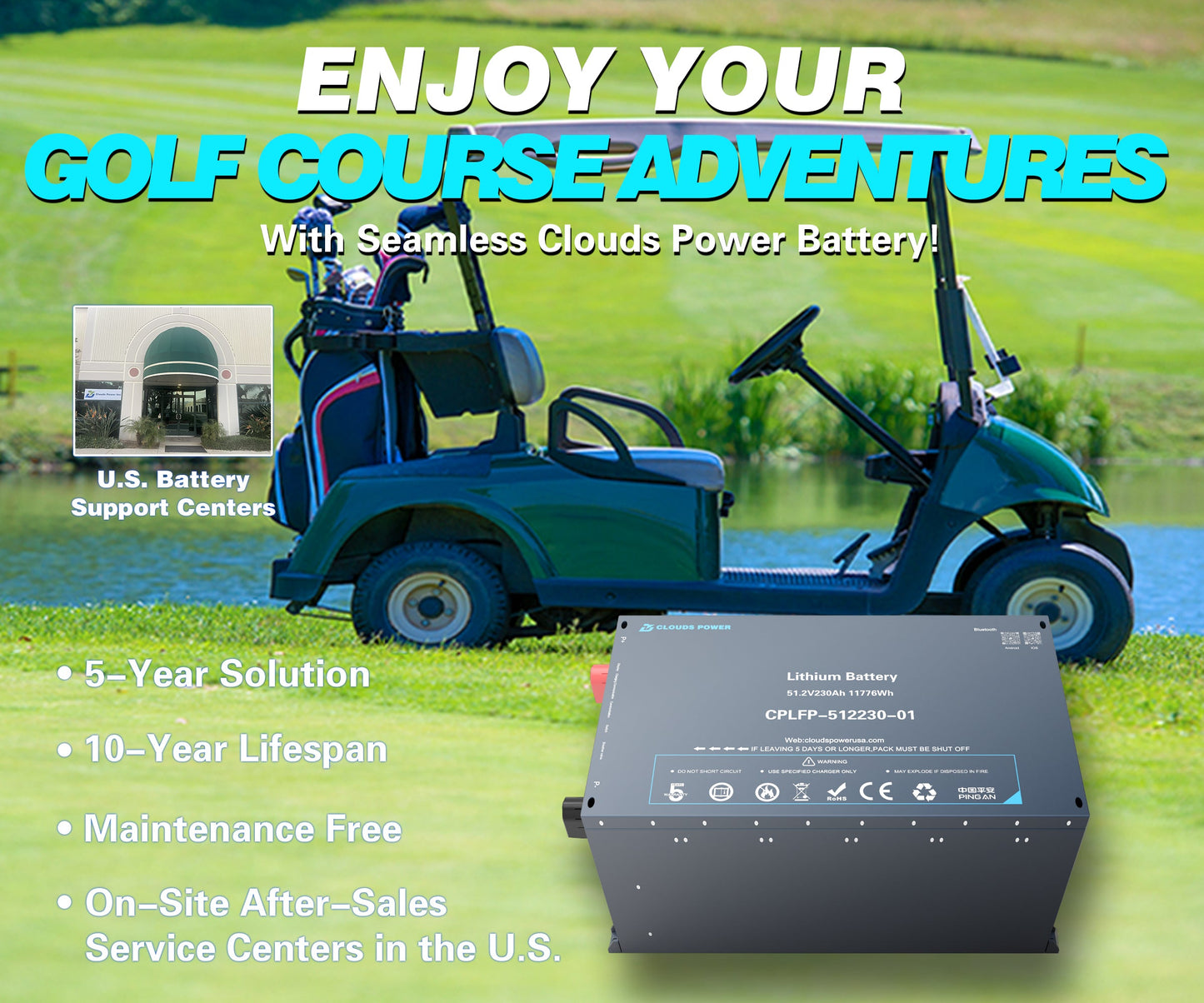 Clouds Power 48V (51.2V) 230Ah LiFePO4 Lithium Golf Cart Battery