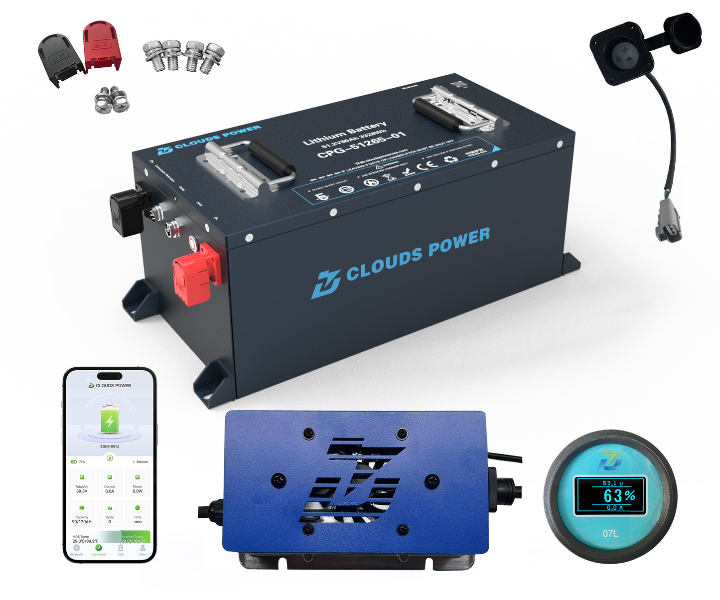 Clouds Power 48V (51.2V) 65Ah LiFePO4 Lithium Golf Cart Battery