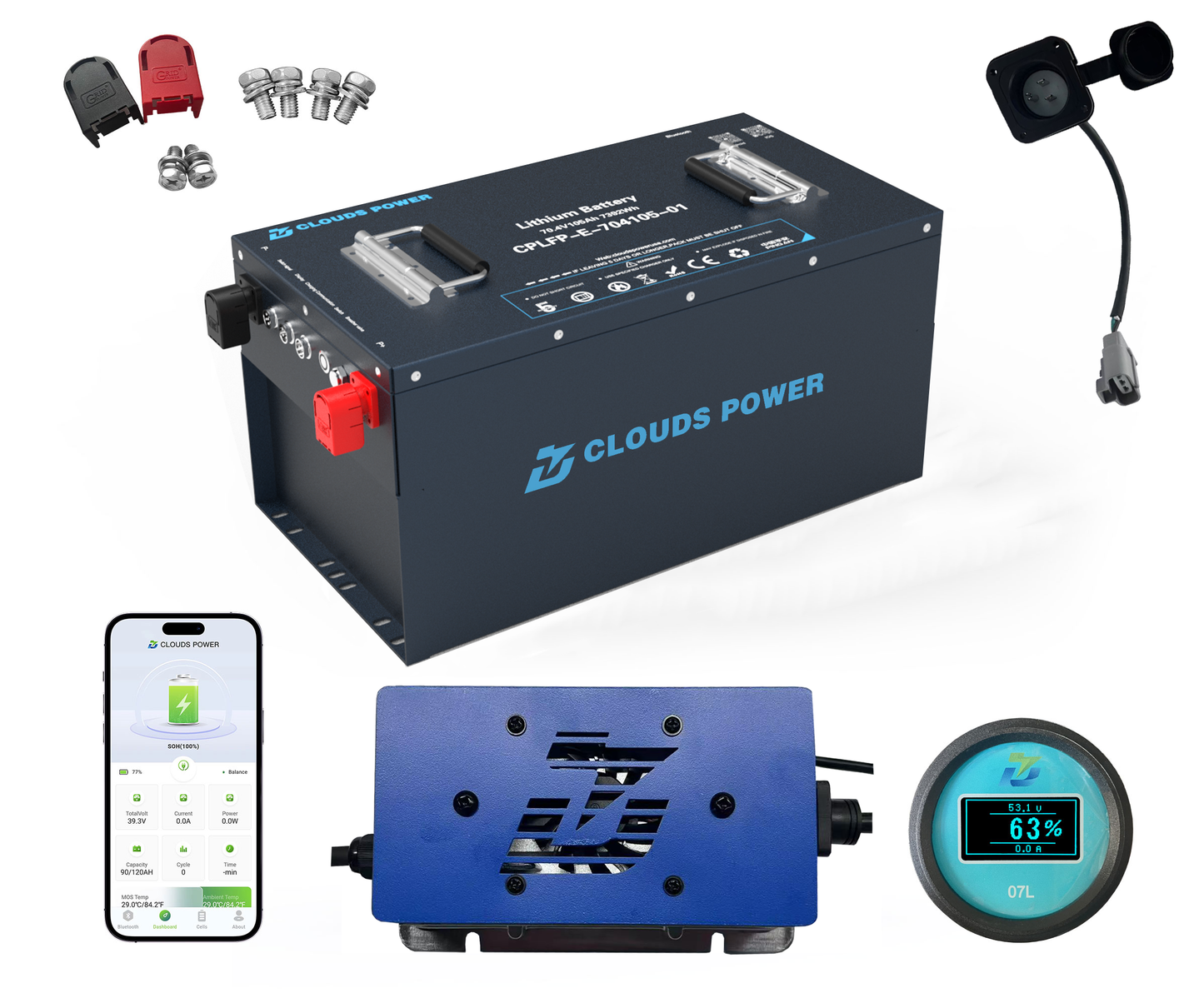 Clouds Power 72V (70.4V) 105Ah LiFePO4 Lithium Golf Cart Battery