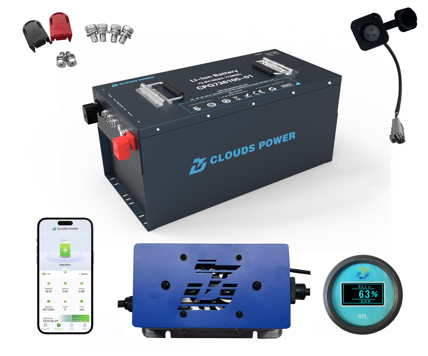 Clouds Power 72V (73.6V) 105Ah LiFePO4 Lithium Golf Cart Battery